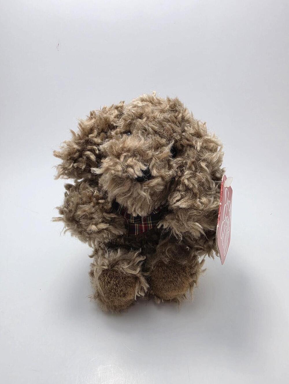 Gund Tan Scruffy Dog Plaid Bow! Vintage Dog Plush (5 inch) New with Tags